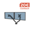 Doppelter Monitorschwenkarm mit zwei horizontal montierten Bildschirmen in Schwarz.