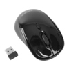 Schwarze optische PC-Maus mit USB-Empfänger im Seitenansicht.
