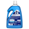 Blaues Flasche mit Waschmaschinenreiniger und Dosierhinweisen auf der Rückseite.