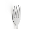 Edelstahlgabel mit vier Zinken, auf weißem Hintergrund abgebildet.