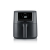 Heißluftfritteuse mit digitalem Display und Touch-Bedienung in schwarzem Gehäuse.