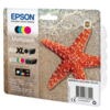 Epson Tintenpatrone 603XL Multipack mit schwarz, cyan, magenta und gelb auf sandigem Hintergrund.