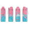 Edelstahl-Trinkflasche mit Sealife-Design in Pink und Blau, Sicht auf mehrere Seiten.