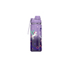 Edelstahl-Trinkflasche mit lila Einhorn-Design und Sternen, für Schule und Freizeit geeignet.