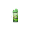 Grüne Trinkflasche aus Tritan mit Dino-Motiv und schützender Schraubverschlusskappe.