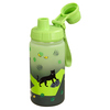 Grüne Trinkflasche aus Kunststoff mit Tiermotiven und Sportverschluss.