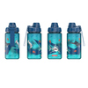 Trinkflasche aus Tritan mit Unterwasserdesign und blauen Verschlussdetails.