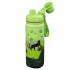 Grüne Trinkflasche aus Edelstahl mit schwarzer Katze und Blattmotiven.