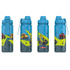 Edelstahl-Trinkflasche mit buntem Fahrzeugdesign und ausklappbarem Trinkverschluss.