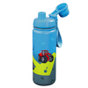 Blaue Trinkflasche aus Edelstahl mit Traktor-Motiv und Schraubverschluss.