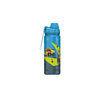Edelstahl-Trinkflasche in Blau mit Fahrzeugmotiv und Schraubverschluss.