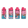 Trinkflasche mit Pferdemotiven und pinken Deckel in verschiedenen Ansichten.