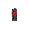 Rote Trinkflasche mit grauen und schwarzen Designelementen, geeignet für Schule und Freizeit.