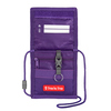 Lila Brustbeutel mit Klarsichtfach, Reißverschluss und Schlüsselbefestigung.