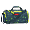 Sporttasche in Dunkelblau mit grünem Muster und abnehmbaren Schultergurt.