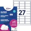Selbstklebende Namensetiketten in einem Produktpack mit 27 Etiketten auf Trägerfolie.