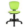 Grüner Kinderdrehstuhl mit ergonomischer Rückenlehne und Schreibtischhöhe, auf schwarzem Fußkreuz.