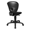 Schwarzer Kinderdrehstuhl mit ergonomischer Rückenlehne und verstellbarem Sitz, seitliche Ansicht.