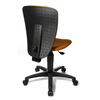Drehstuhl mit ergonomischer Rückenlehne und gepolstertem Sitz in orange, Rückansicht.