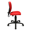Seitenansicht eines roten Kinder-Drehstuhls mit ergonomischer Rückenlehne und stabilen Rollen.