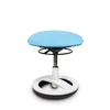 Blauer Kindersitzhocker mit ergonomischer Polsterung und stabiler Fußplatte, von der Seite.