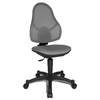 Dunkelgrauer Kinderdrehstuhl mit ergonomischer Rückenlehne und Netzbezug, in Seitenansicht.