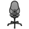 Dunkelgrauer Kinderdrehstuhl mit ergonomischer Rückenlehne und beweglicher Sitzfläche, frontal.