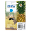 Epson Tintenpatrone 604 in cyan, verpackt in einer blauen Verpackung mit Ananasmotiv.