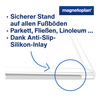 Whiteboard mit Anti-Slip-Inlay für sicheren Stand auf verschiedenen Bodenbelägen.