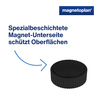 Schwarzer Magnet mit spezialbeschichteter Unterseite zum Schutz von Oberflächen.