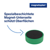Grüner Magnet mit spezialbeschichteter Unterseite für den Schutz von Oberflächen.