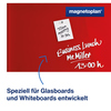 Transparente Magnete für Glas- und Whiteboards mit Notiz und dekorativem Hintergrund.
