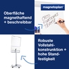 Mobiles Flipchart mit magnetischer Oberfläche und robuster Vollstahlkonstruktion.