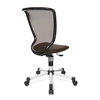Drehstuhl mit schwarzer Netzrückenlehne und dunkelbraunem Sitz, auf einem stabilen Fußkreuz.