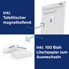 Starterset für Flipcharts, einschließlich magnetischem Tafellöscher und 100 Blatt Löschpapier.
