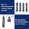Starterset mit vier farbigen Flipchartmarkern und Keilspitze für verschiedene Strichstärken.