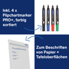 Flipchart mit vier farbigen Markern zum Beschriften von Papier- und Tafelflächen.