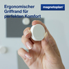 Ergo-Magnet in Hand gehalten, zeigt ergonomischen Griffrand und weiße Kunststoffkappe.