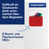 Roter Stiftehalter aus Filz mit integrierten Neodym-Magneten für Glasboards und Whiteboards.
