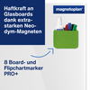 Grüner Filz-Stiftehalter mit integrierten Neodym-Magneten für Glasboards und Whiteboards.