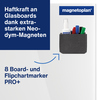 Grauer Stiftehalter aus Filz mit integrierten Neodym-Magneten und enthaltenen Stiften.