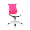 Weißer Kinderdrehstuhl mit rosa Rückenlehne und drehbarem Fußkreuz, für ergonomisches Sitzen.