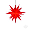 Roter, stacheliger Stern aus Kunststoff, hängend, mit 13 cm Durchmesser.