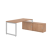 Schreibtischkombination mit schwebender Tischplatte, Sideboard und silbernem Gestell in Nussbaum.