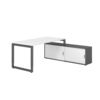 Schreibtischkombination mit schwebender weißer Tischplatte und graphitfarbenem Korpus und Gestell.