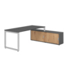 Schreibtischkombination mit schwebender Tischplatte und Sideboard in graphit und silber.