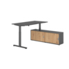 Schreibtischkombination in Graphit mit Sideboard und zwei Schiebetüren, seitliche Hubsäule.