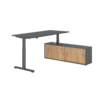 Schreibtischkombination mit höhenverstellbarem Tisch und Sideboard in graphit und ast-eiche.