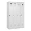 Kleiderspind mit vier Abteilen und belüfteten Türen in verkehrsweiß.