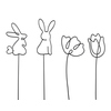 Schwarzes Eisen-Dekorationsfigurenset mit minimalistischen Hasen- und Blumenmotiven für Ostern.